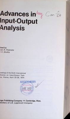 Advances in Input-output Analysis Polenske, Karen R. and Jiri Skolka: