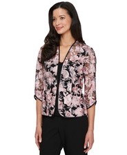 Alex Evenings Embroidered Jacket Women's Medium Black/Rose Button Closure