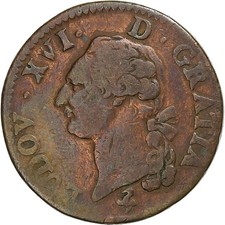 [#1288916] France, Louis XVI, Sol, 1791, Paris, Copper, VF, Gadoury:350