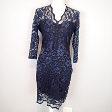 Karen Kane navy blue Classic Lace 3/4 Sleeve V-Neck Sheath Dress Size s