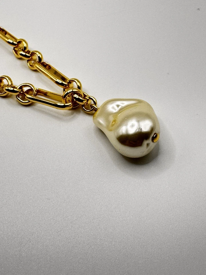 Collar de cadena con clip de oro J Crew colgante de perlas barrocas 38,5" nuevo con etiquetas Foto 2 de 4