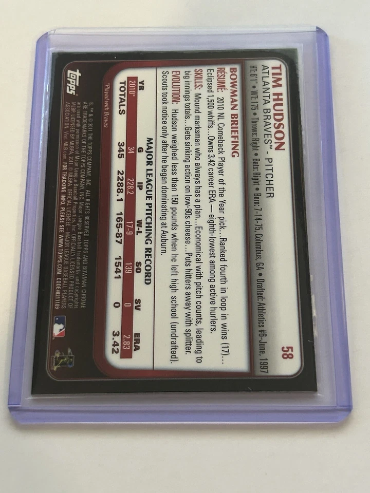 2011 Bowman Chrome - Tim Hudson #58 - Image 2 of 3