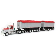 1/64 Viper Red Silver Kenworth W900L w/ 31ft & 20ft End Dump Trailers, 60-1632