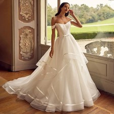 Ruffles Bridal Dress Scoop Neck Off The Shoulder Zipper A-line Satin Court Train