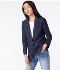 J Crew Long Parke Blazer in Navy Herringbone English Wool Size 6 - Blue Jacket