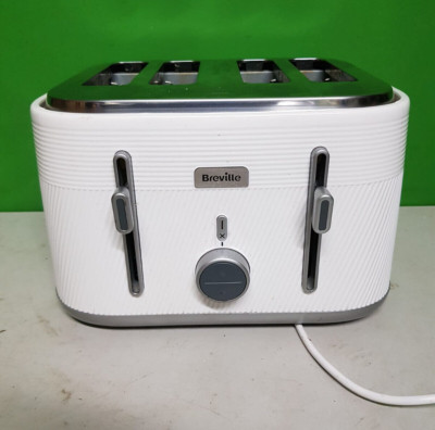 Breville Obliq VTT974 4-Scheiben-Toaster - Weiß & Silber | 2000 W | Auftauen, Aufwärmen