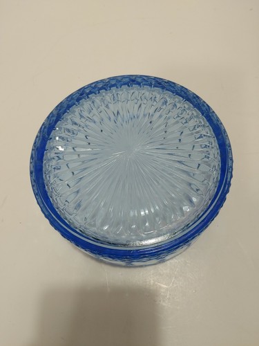 Vtg MCM Indiana Depression Glass Blue Princess Diamond Pattern Lidded Candy Dish - Picture 4 of 9