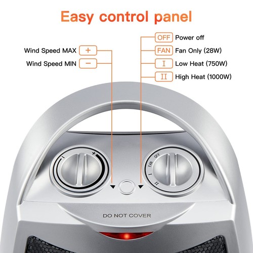 Portable Electric Space Heater 1500W/750W Personal Room Heater with Thermosta... - Picture 5 of 7