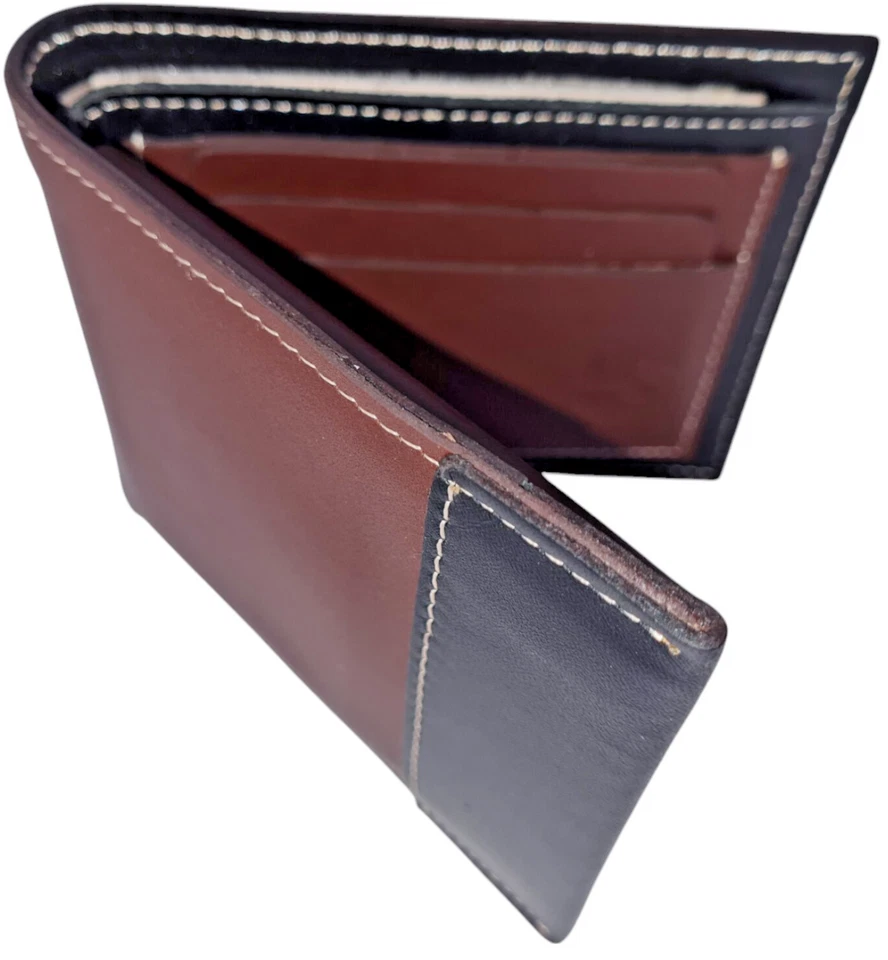 Men's Premium Cow Grain Leather Handmade Wallet, Color: Brown-Black, GW102 - Image 2 of 4