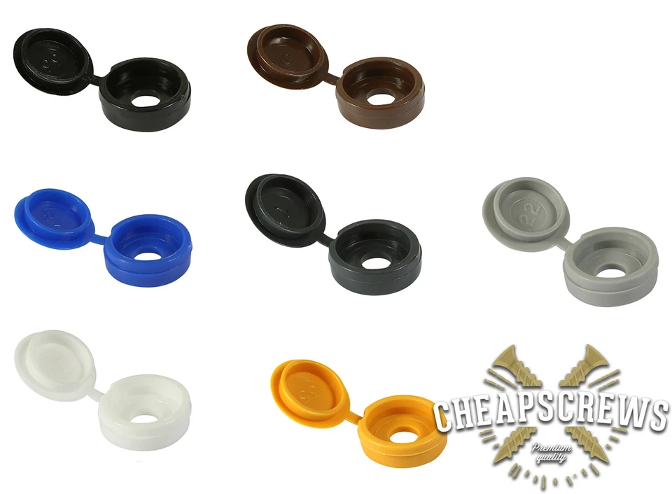 CHEAPSCREWS HINGED SCREW COVER CAP WHITE YELLOW BLACK BLUE BROWN FOR 3-6mm (4g-12g) SCREWS