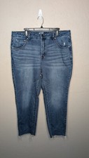 Terra  Sky Womens Plus 18W Blue Medium Wash Raw Hem Stretch Straight Jeans
