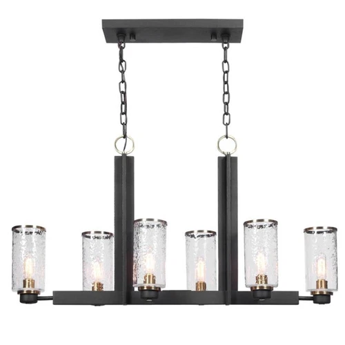 Uttermost Jarsdel 6-Light Farmhouse Steel and Glass Island Light in Sanded Black - Picture 1 of 8
