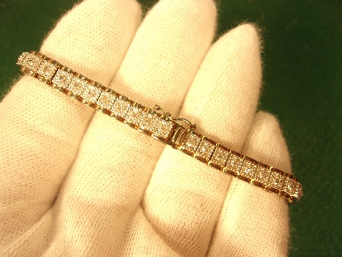 FABULOUS LADY'S YELLOW GOLD PLATED STERLING SILVER & 48 DIAMOND TENNIS BRACELET - Picture 6 of 20