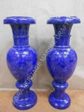 Set of 2 Marble Flower Vase Lapis Lazuli Random Inlay Stone Gift Home Decor H570