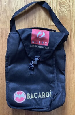 Dufry Bacardi Black Messenger Bag Tote Wine Liquor 2 Bottle Carrier ~12''x6''x4''