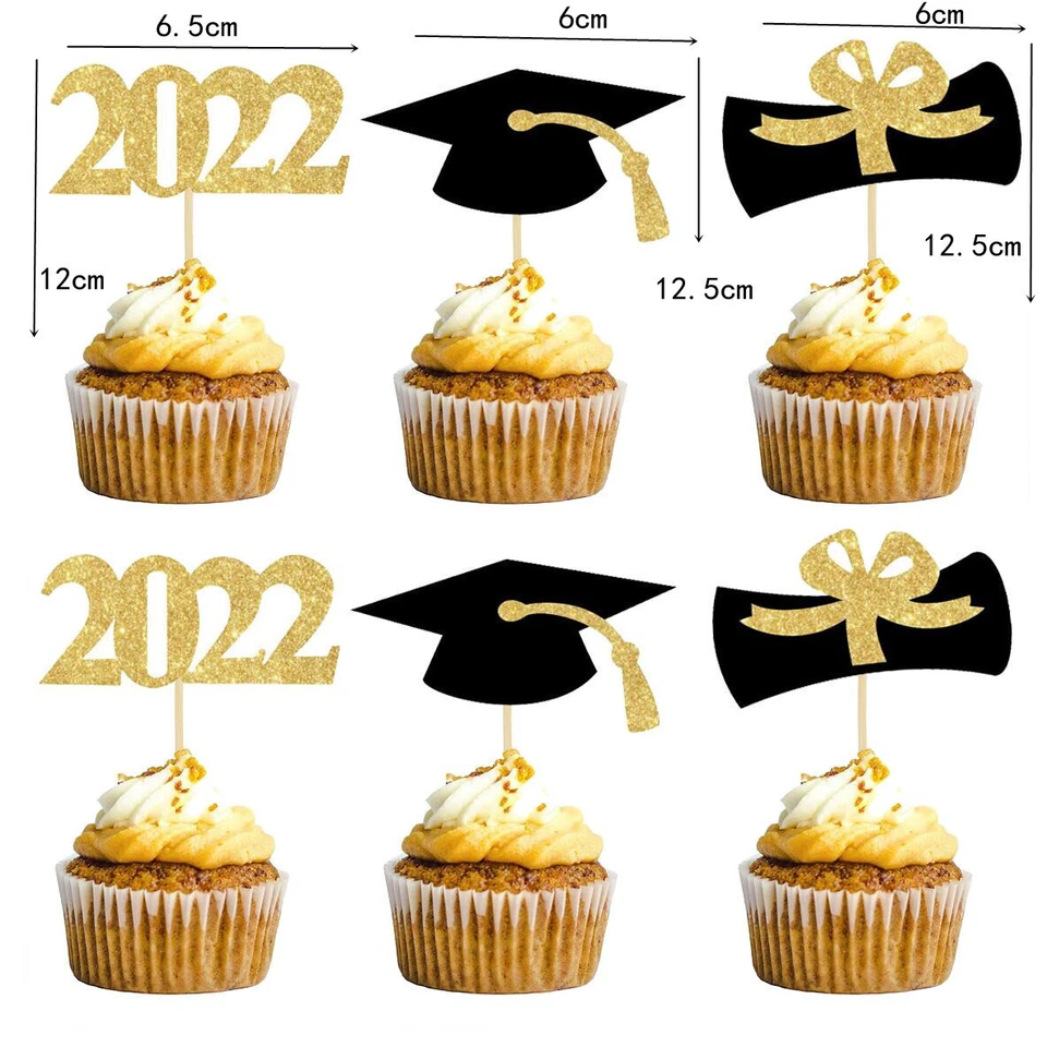 48 шт. блестящие топперы для кексов выпускные 2022 г., золотое украшение для выпускников - Изображение 2 из 2