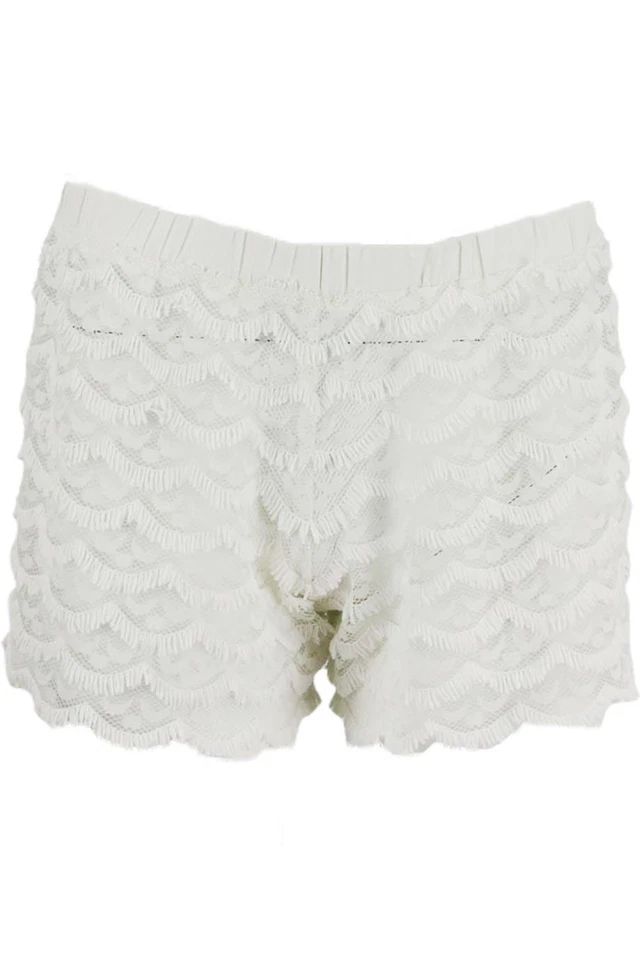 ALEXIS FRINGED STRETCH MESH SHORTS SMALL