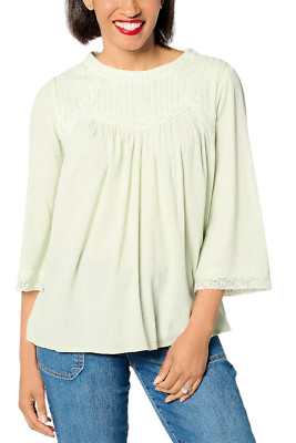 LOGO Lavish Lori Goldstein 3/4 Sleeve Woven Lace Trim Blouse MisJade