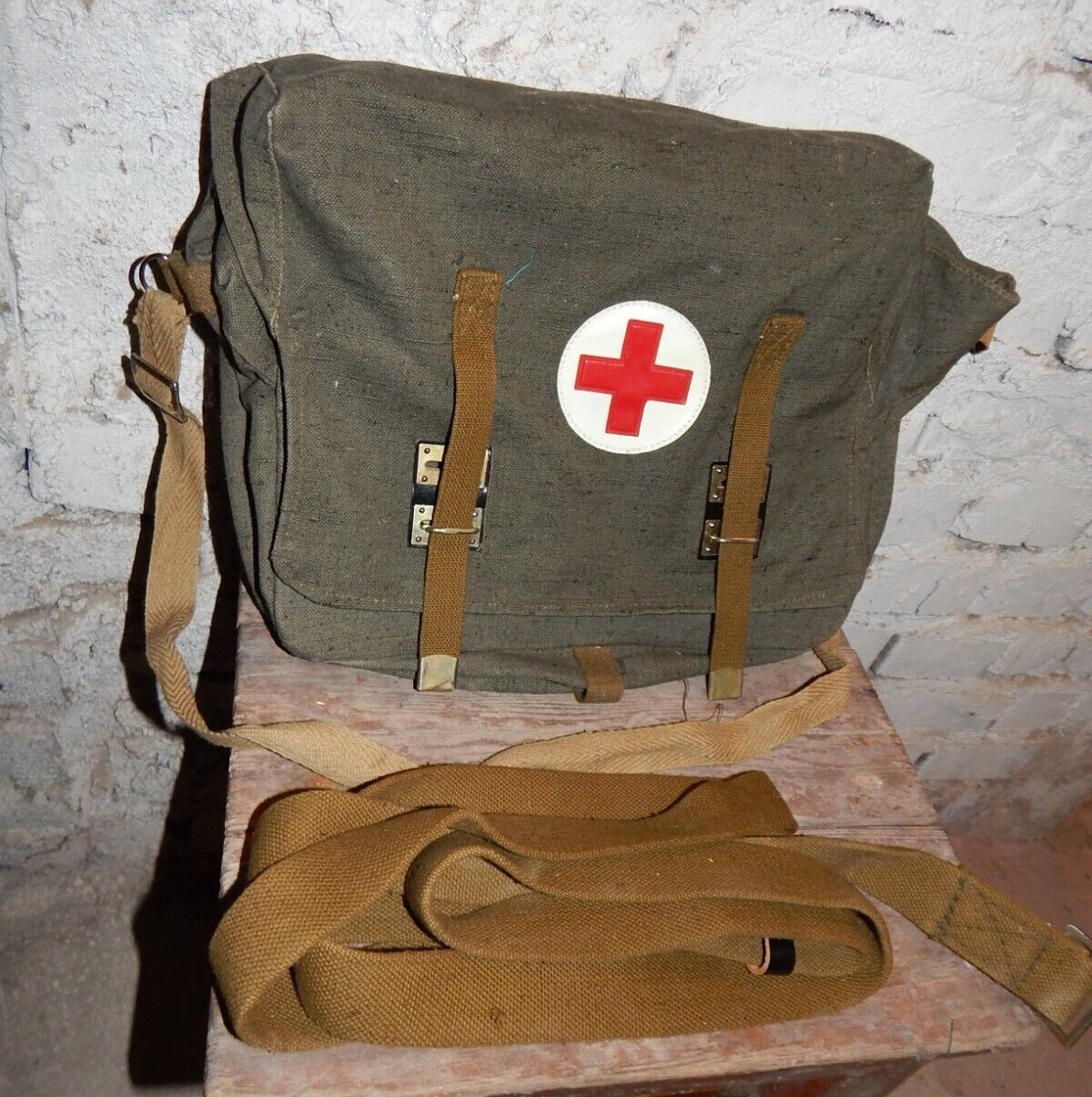 Vintage Soviet Russian Army Rare Medic Bag Case USSR Red Cross