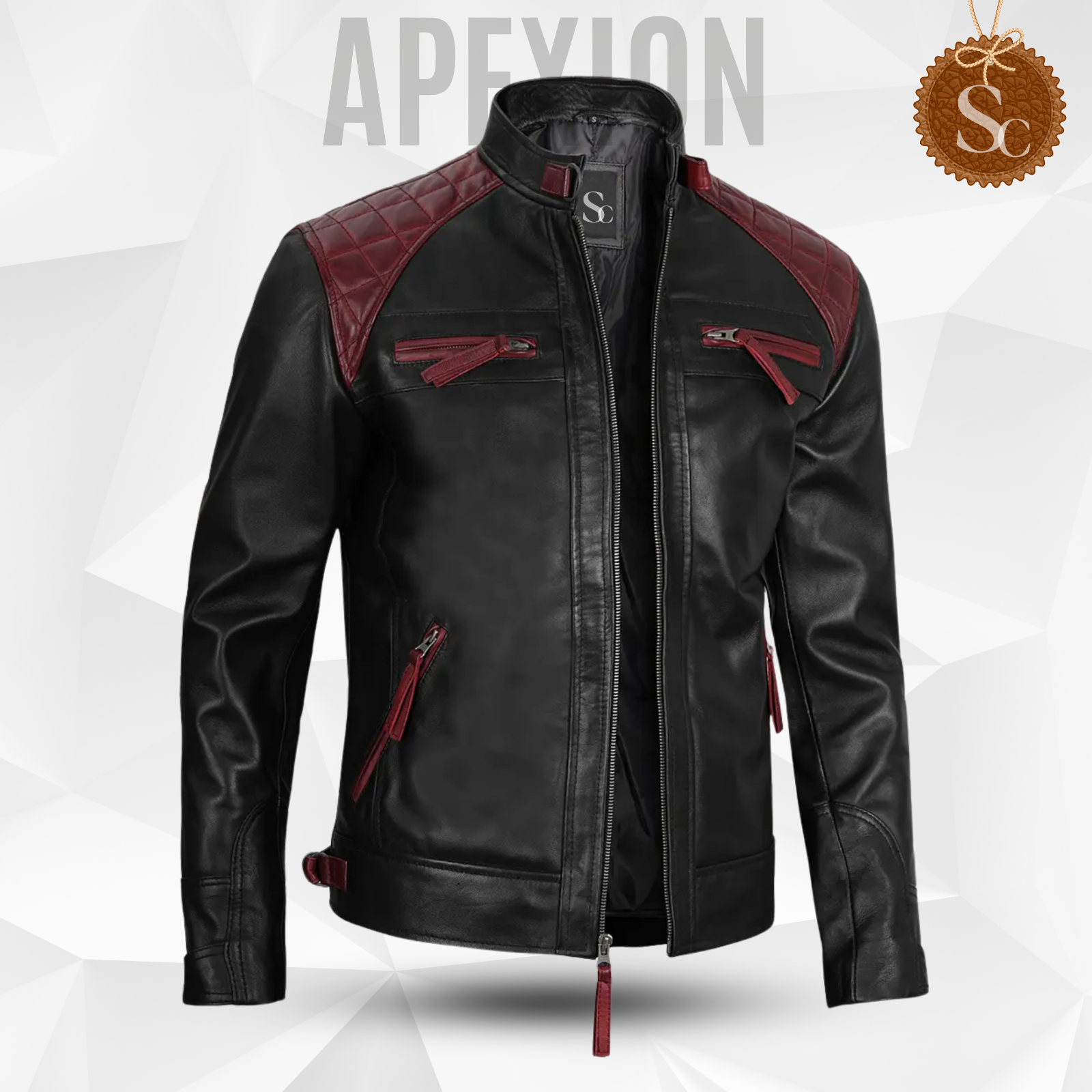 Men's Black Maroon Quilted Cafe Racer Leather Jacket Stylish Durable Biker Coat