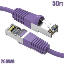 50FT Cat5E Network Ethernet Modem 26AWG FTP Shielded Patch Molded Cable Purple