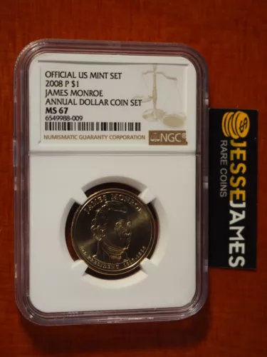 2008 P $1 JAMES MONROE PRESIDENTIAL DOLLAR NGC MS67 FROM ANNUAL DOLLAR SET