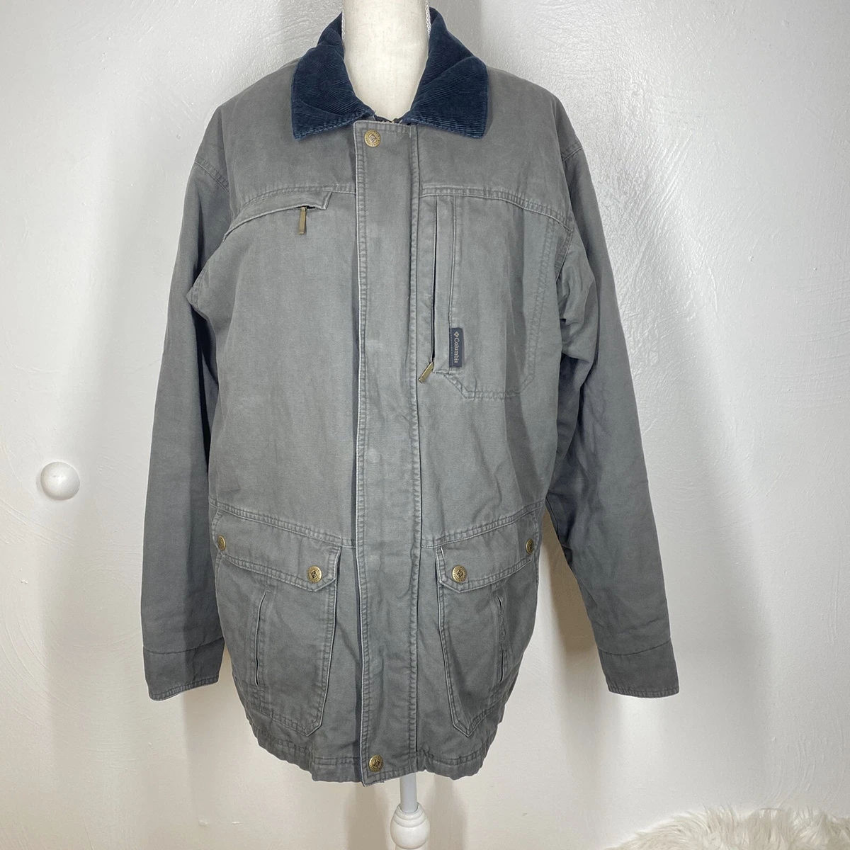 Columbia Men s Gray Cotton Barn Coat Field Chore Wool Lined Jacket