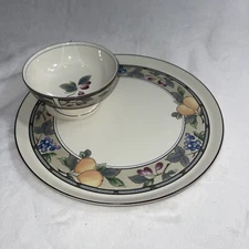 Mikasa Intaglio GARDEN HARVEST CAC29 11" Round Chip and Dip Set Platter & Bowl