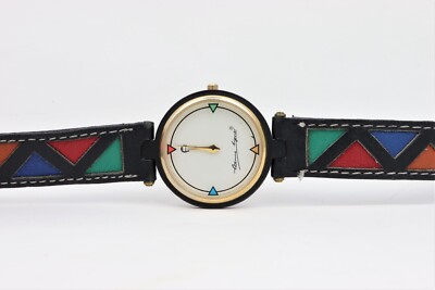 Rare Unique Womens Etienne Aigner Primary Color Palette Black Leather Watch