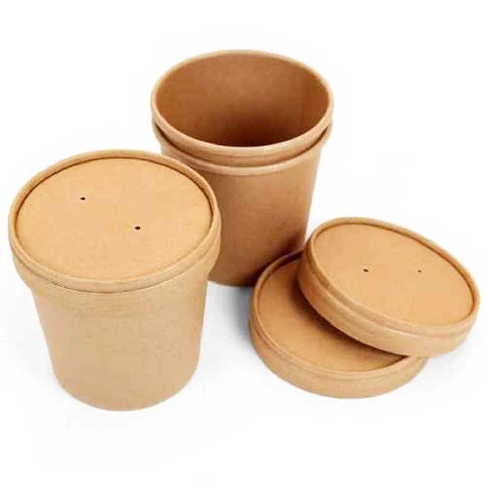 Soup Bucket Container with Lids Takeaway Tubs Cups Noodles Deli Biodegradable - Image 2 of 4
