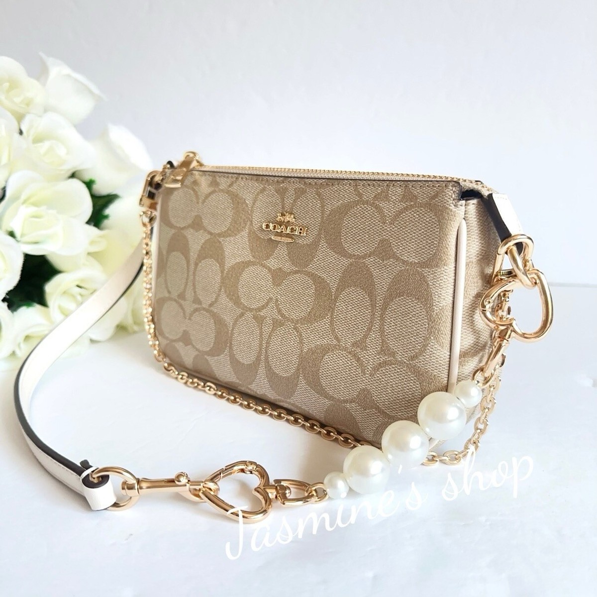 NWT Coach Nolita 19 In Signature Canvas CS442 + Free Pearl Chains