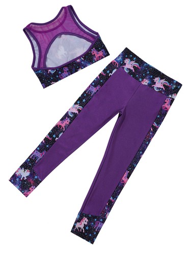 Girls Tank Bra Top with Leggings Set Athletic Tracksuits Gymnastic Workout Sport - Picture 61 of 150