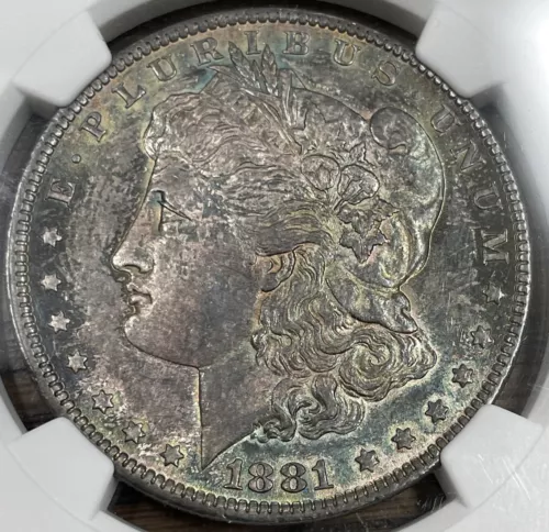 1881-O Morgan Dollar NGC MS 61 Purple Green Toning Both Sides
