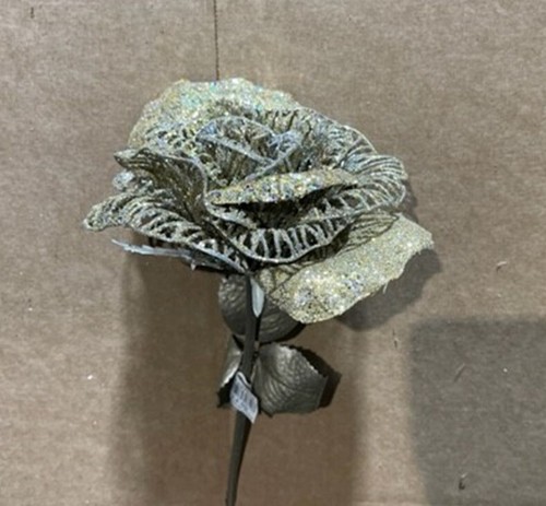 Gold Glitter Mesh Roses Artificial Christmas Flowers Clearance Pack x6 Stems - Picture 2 of 2