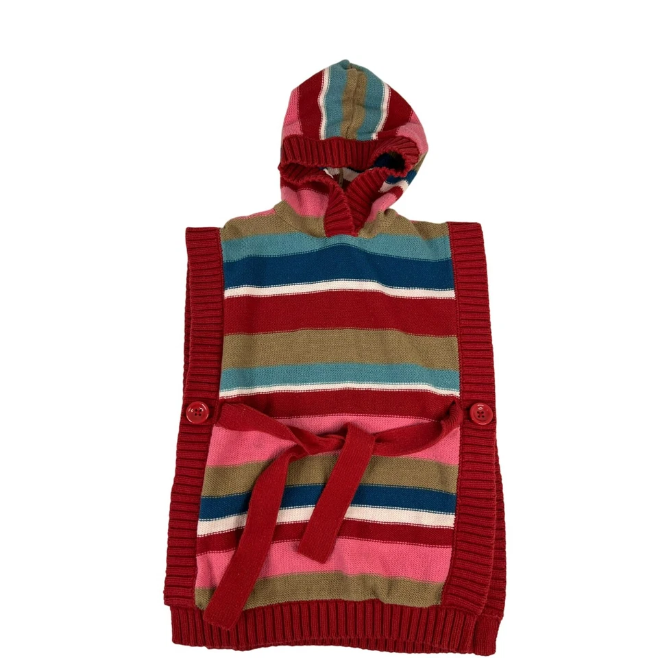 Colete Crazy8 suéter feminino tamanho P 5-6 listra azul vermelha com cinto acrílico algodão - Imagem 2 de 4