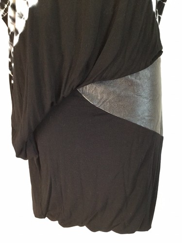 YOUNG FABULOUS & BROKE Black White Tie Dye Dolman Sleeve Soft Knit/Leather Dress - Picture 4 of 9