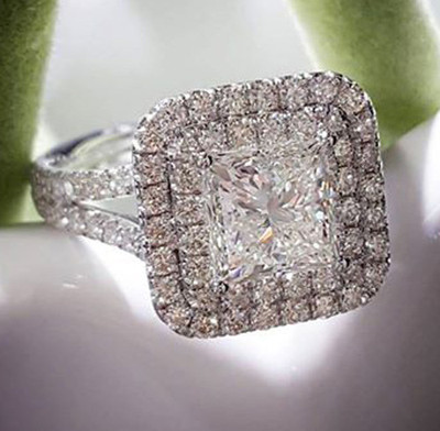 GIA 14K Ct Dual Halo Micro Pave Princess Cut Diamond Engagement Ring  H, SI1