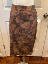 Mauby Brown Vegan Suede Camo Print Midi Pencil Skirt, Size Small, NWT!