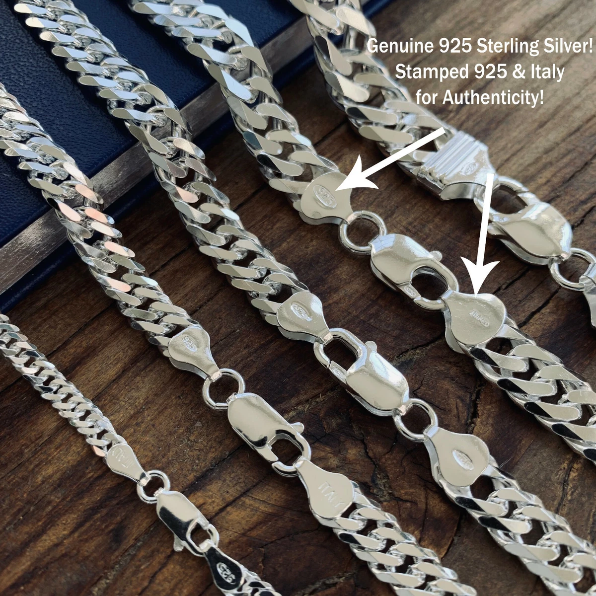 Real Solid 925 Sterling Silver Double Cuban Mens Boys Chain Bracelet or  Necklace