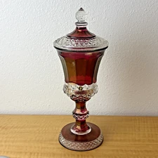 Vintage Westmoreland Cranberry Ruby Red Flash Apothecary Jar Candy Dish