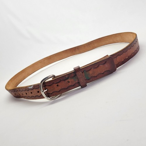 Cinturón de Cuero Tooled 38 40 42 44 Festoneado Vaquero Occidental Marrón De Colección Envejecido - Imagen 6 de 13