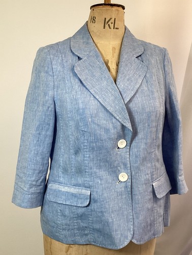 Elegance Women's Blue Linen Blazer Jacket UK 16 Lightweight Single-Breasted - Picture 12 of 12
