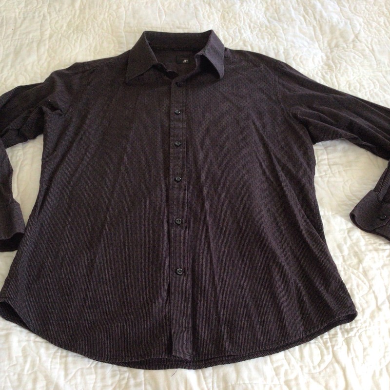 J Ferrar Shirt Mens Size Large 16-16 1/2 Button Up Long Sleeve Brown Stripe