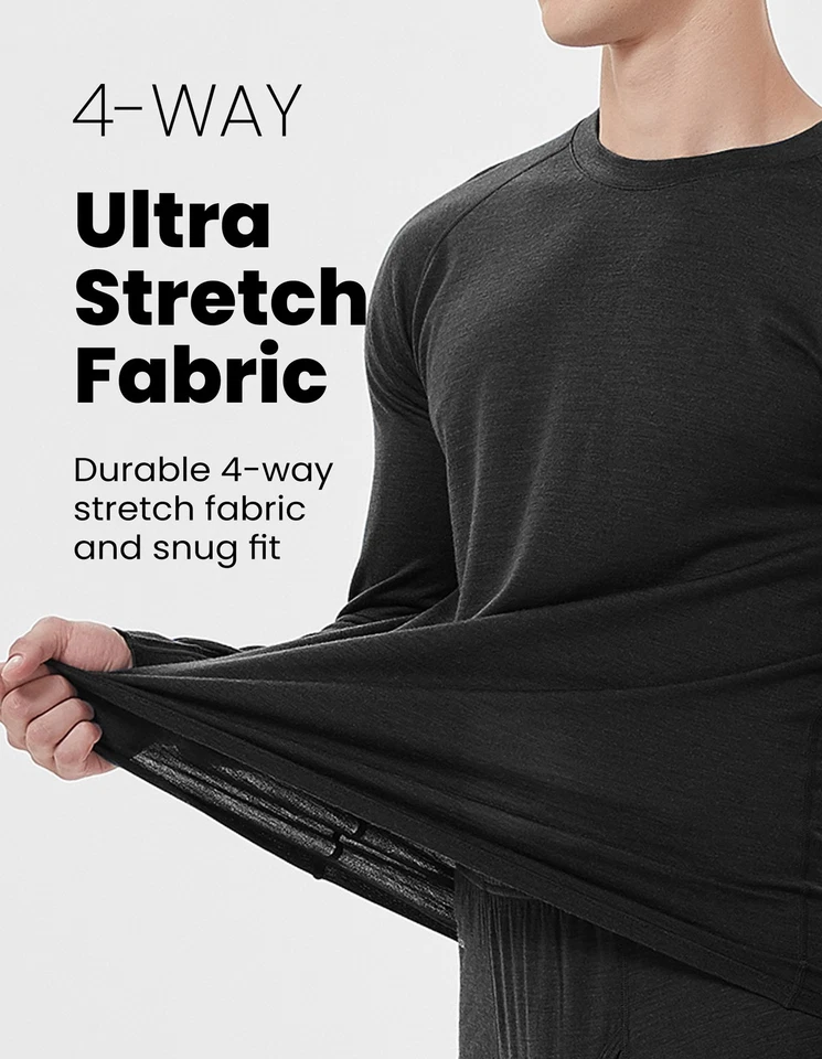 Conjunto de capa base 100 % lana merino para hombre ropa interior de invierno parte inferior manga larga parte superior regalo Foto 4 de 4