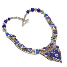 Lapis Lazuli Gemstone Necklace Nepalese Tibetan Handmade Nepali Jewelry 18" N24