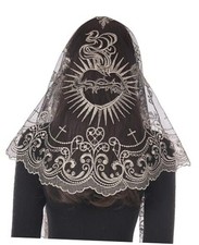 Catholic Lace Mantilla Veil for Women, Virgin Black Gold Sacred Heart Thorn