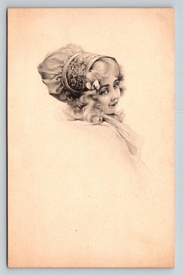 Antique Art de Vienne Postcard 1838 Romantic Girl Portrait Printed in Germany