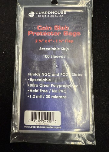 COIN SLAB PROTECTOR BAGS BY GUARDHOUSE- (500 COUNT ) ACID FREE/NO PVC RESEALABLE - Picture 2 of 3