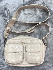 Pom Pom London Leather Chiswick Cargo Crossbody Bag Purse Iridescent Cream