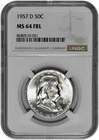 1957 D 50C Silver Franklin Half Dollar NGC MS 64 FBL White with New Holder